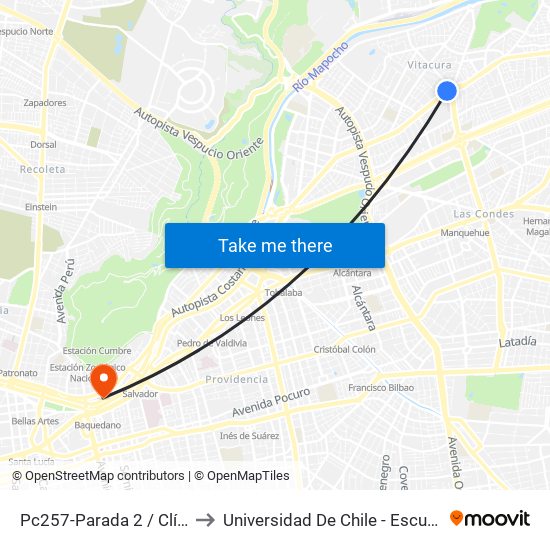 Pc257-Parada 2 / Clínica Alemana to Universidad De Chile - Escuela De Postgrado map