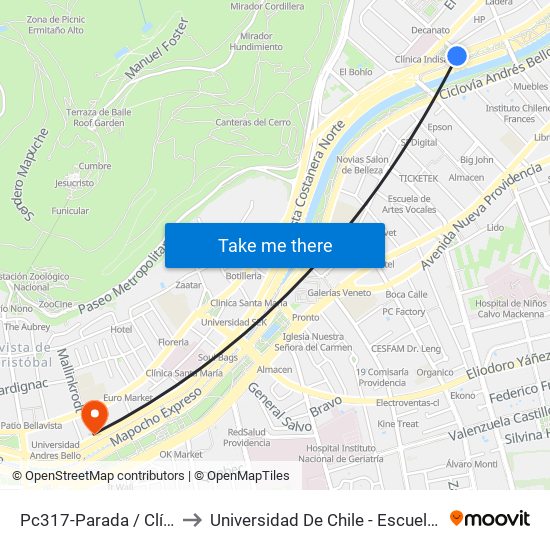 Pc317-Parada / Clínica Indisa to Universidad De Chile - Escuela De Postgrado map
