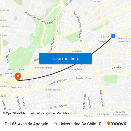 Pc165-Avenida Apoquindo / Esq. E. Dell'Orto to Universidad De Chile - Escuela De Postgrado map