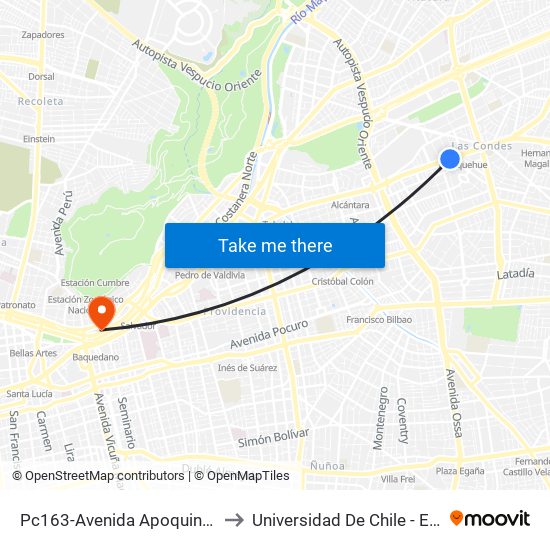 Pc163-Avenida Apoquindo / Esq. La Capitanía to Universidad De Chile - Escuela De Postgrado map