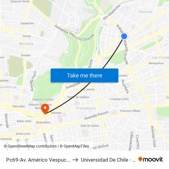 Pc69-Av. Américo Vespucio / Esq. Avenida Vitacura to Universidad De Chile - Escuela De Postgrado map