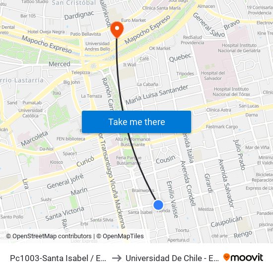 Pc1003-Santa Isabel / Esq. Avenida Seminario to Universidad De Chile - Escuela De Postgrado map