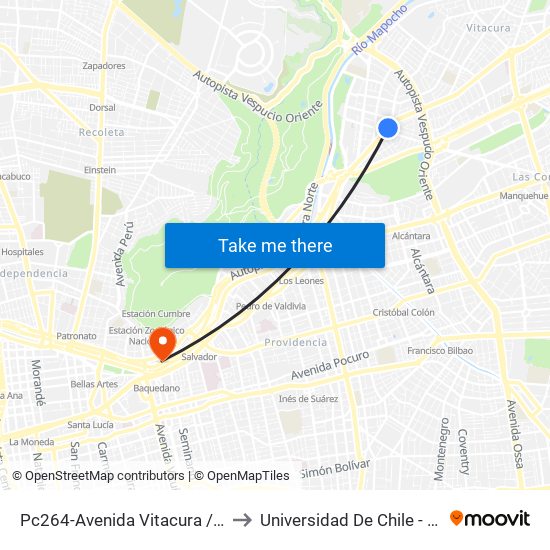 Pc264-Avenida Vitacura / Esq. Alonso De Córdova to Universidad De Chile - Escuela De Postgrado map
