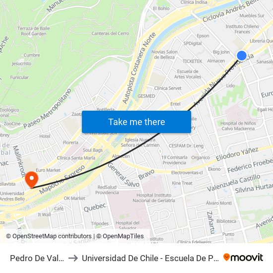 Pedro De Valdivia to Universidad De Chile - Escuela De Postgrado map