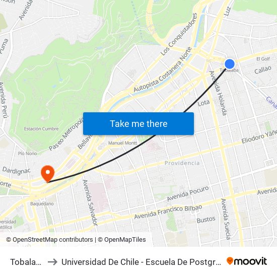 Tobalaba to Universidad De Chile - Escuela De Postgrado map