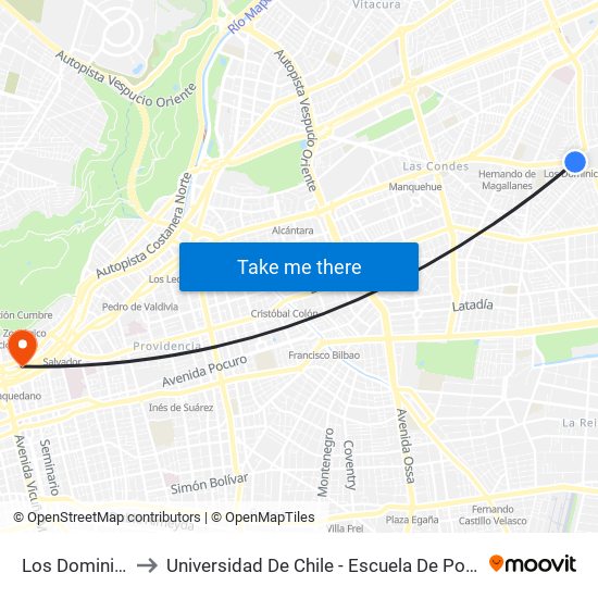 Los Dominicos to Universidad De Chile - Escuela De Postgrado map