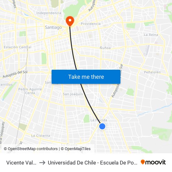 Vicente Valdés to Universidad De Chile - Escuela De Postgrado map