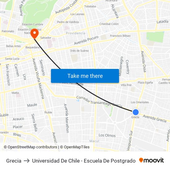 Grecia to Universidad De Chile - Escuela De Postgrado map