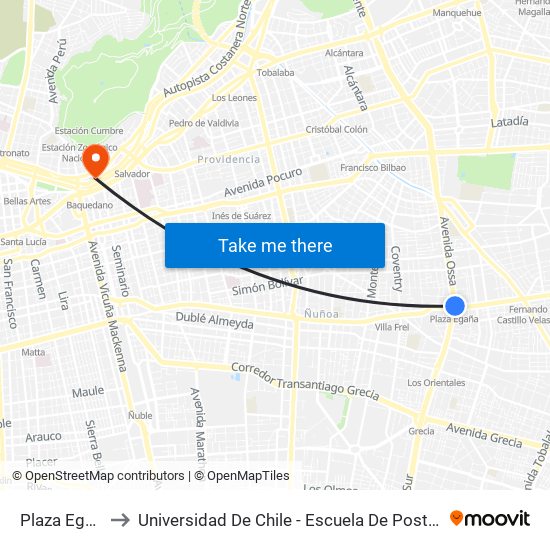 Plaza Egaña to Universidad De Chile - Escuela De Postgrado map