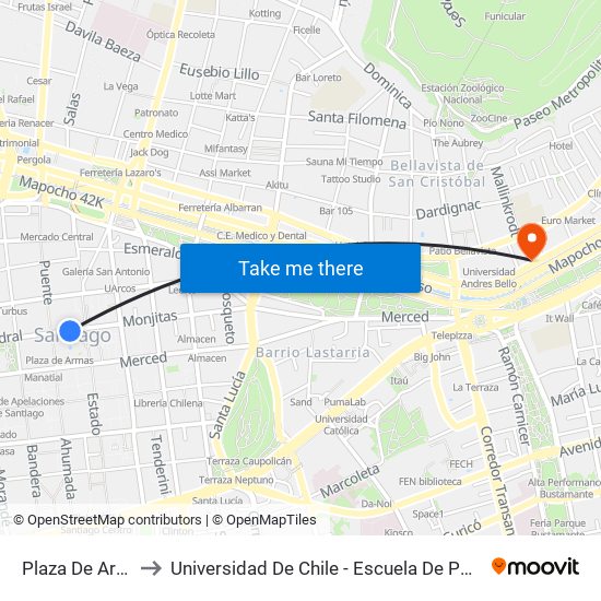 Plaza De Armas to Universidad De Chile - Escuela De Postgrado map