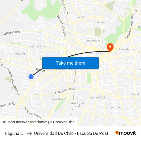 Laguna Sur to Universidad De Chile - Escuela De Postgrado map