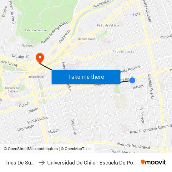 Inés De Suárez to Universidad De Chile - Escuela De Postgrado map