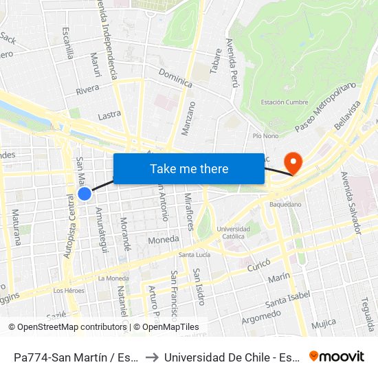 Pa774-San Martín / Esq. Santo Domingo to Universidad De Chile - Escuela De Postgrado map