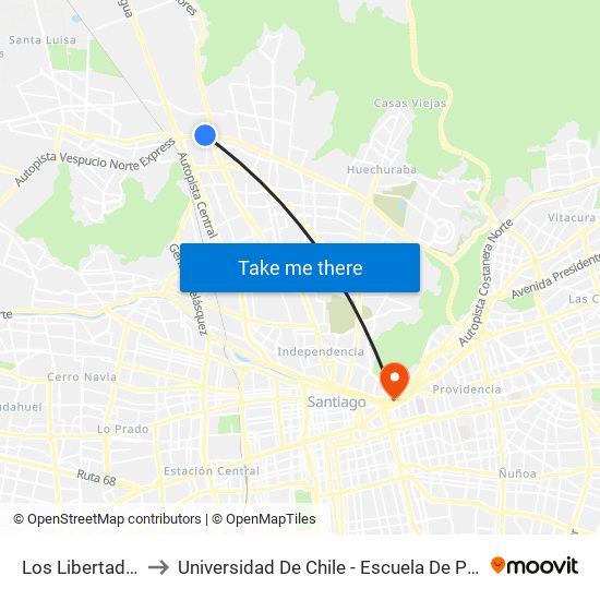 Los Libertadores to Universidad De Chile - Escuela De Postgrado map