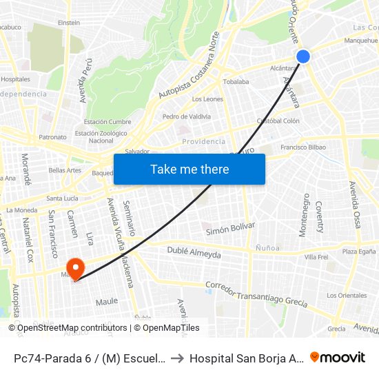 Pc74-Parada 6 / (M) Escuela Militar to Hospital San Borja Arriarán map