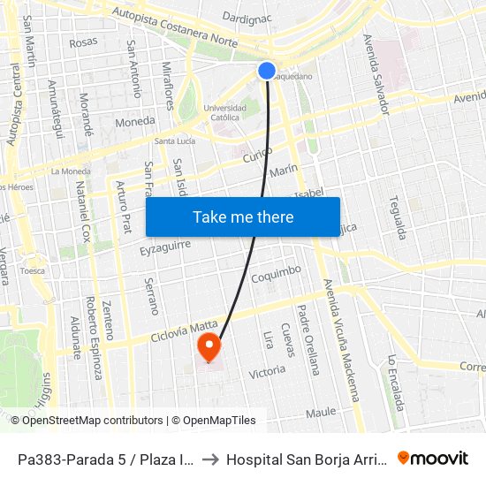 Pa383-Parada 5 / Plaza Italia to Hospital San Borja Arriarán map