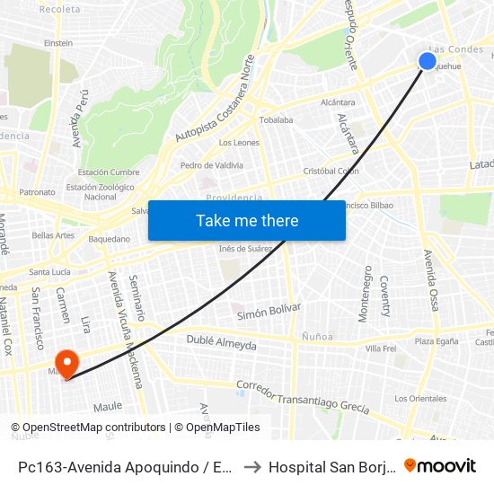 Pc163-Avenida Apoquindo / Esq. La Capitanía to Hospital San Borja Arriarán map