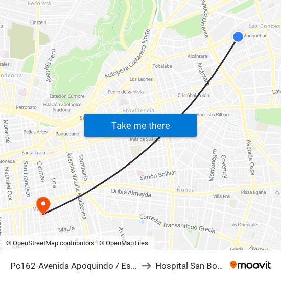 Pc162-Avenida Apoquindo / Esq. Rosa O'Higgins to Hospital San Borja Arriarán map
