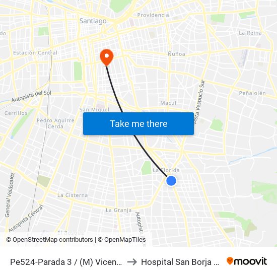 Pe524-Parada 3 / (M) Vicente Valdés to Hospital San Borja Arriarán map