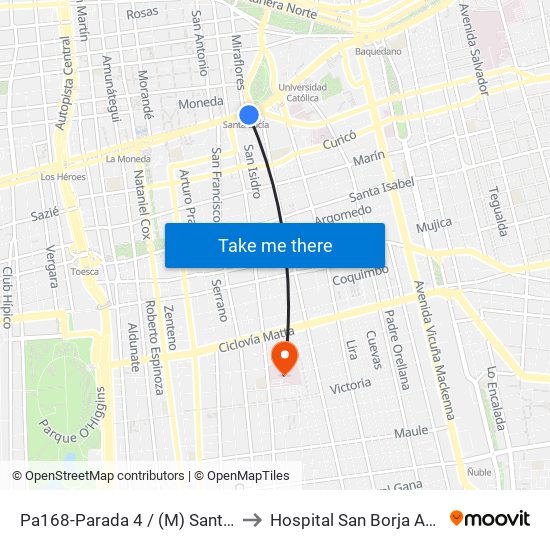 Pa168-Parada 4 / (M) Santa Lucía to Hospital San Borja Arriarán map