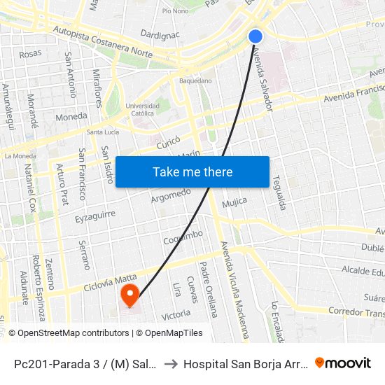 Pc201-Parada 3 / (M) Salvador to Hospital San Borja Arriarán map