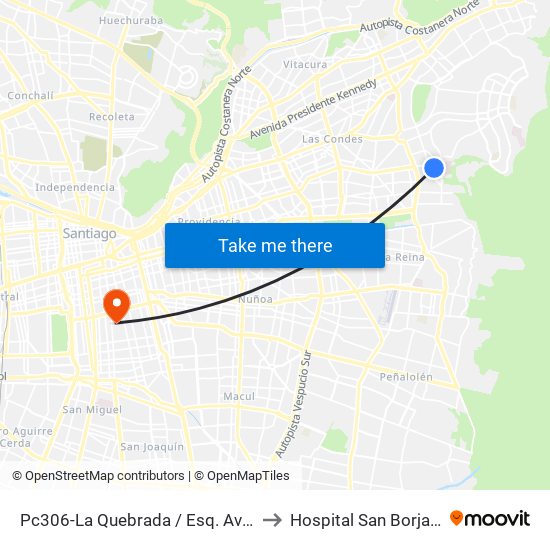 Pc306-La Quebrada / Esq. Avenida La Paz to Hospital San Borja Arriarán map