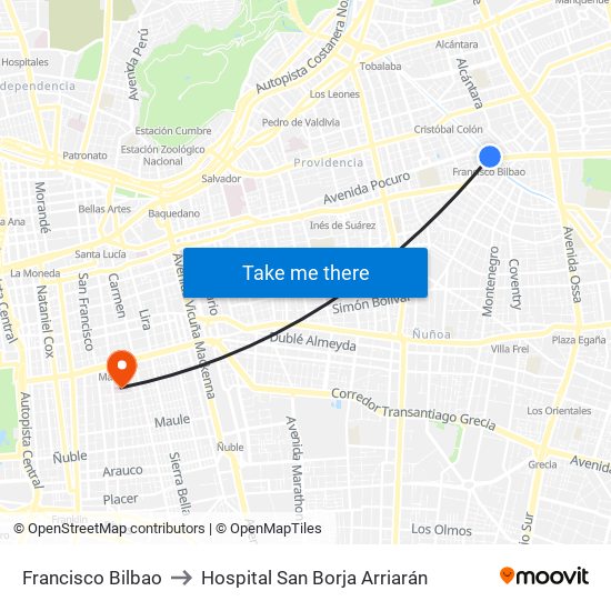 Francisco Bilbao to Hospital San Borja Arriarán map