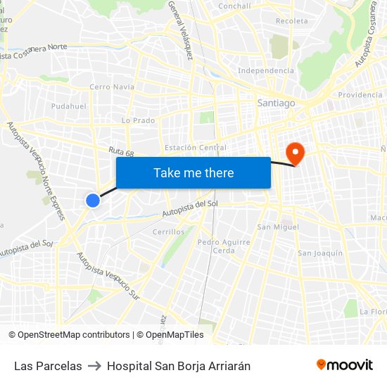 Las Parcelas to Hospital San Borja Arriarán map