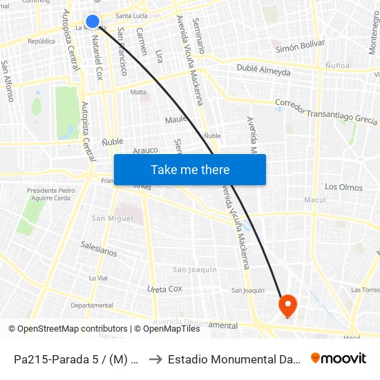 Pa215-Parada 5 / (M) La Moneda to Estadio Monumental David Arellano map