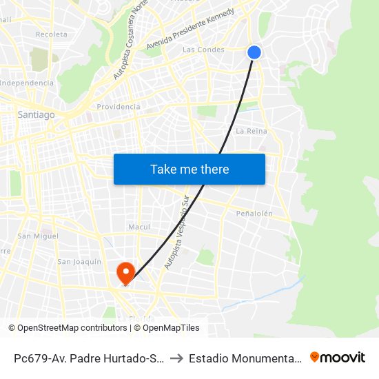 Pc679-Av. Padre Hurtado-Sur / Esq. Patagonia to Estadio Monumental David Arellano map