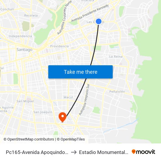 Pc165-Avenida Apoquindo / Esq. E. Dell'Orto to Estadio Monumental David Arellano map
