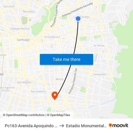 Pc163-Avenida Apoquindo / Esq. La Capitanía to Estadio Monumental David Arellano map