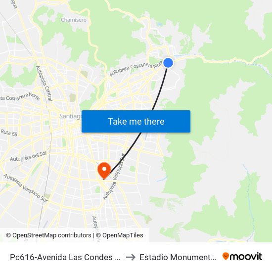 Pc616-Avenida Las Condes / Esq. Sn. Fco. De Asís to Estadio Monumental David Arellano map