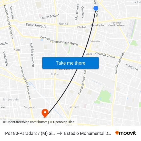 Pd180-Parada 2 / (M) Simón Bolívar to Estadio Monumental David Arellano map