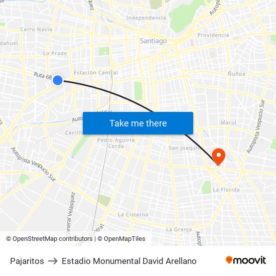 Pajaritos to Estadio Monumental David Arellano map