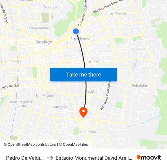 Pedro De Valdivia to Estadio Monumental David Arellano map