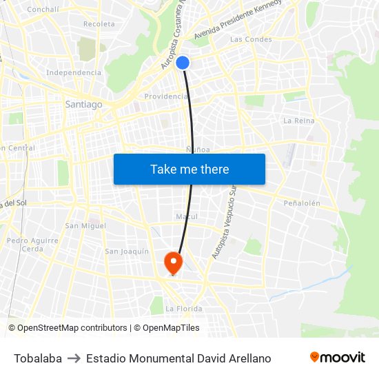 Tobalaba to Estadio Monumental David Arellano map