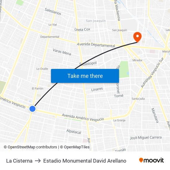 La Cisterna to Estadio Monumental David Arellano map