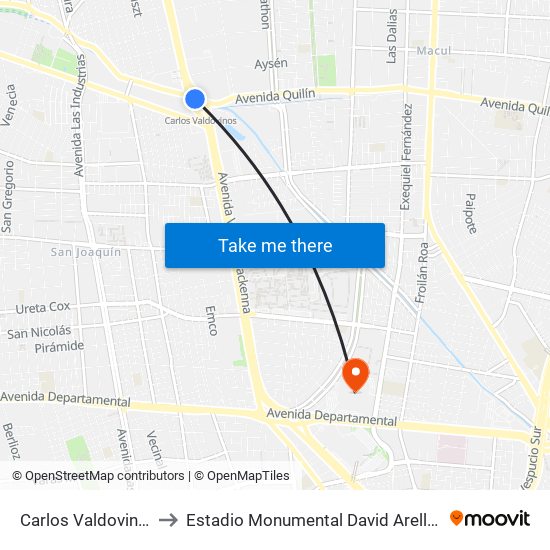 Carlos Valdovinos to Estadio Monumental David Arellano map