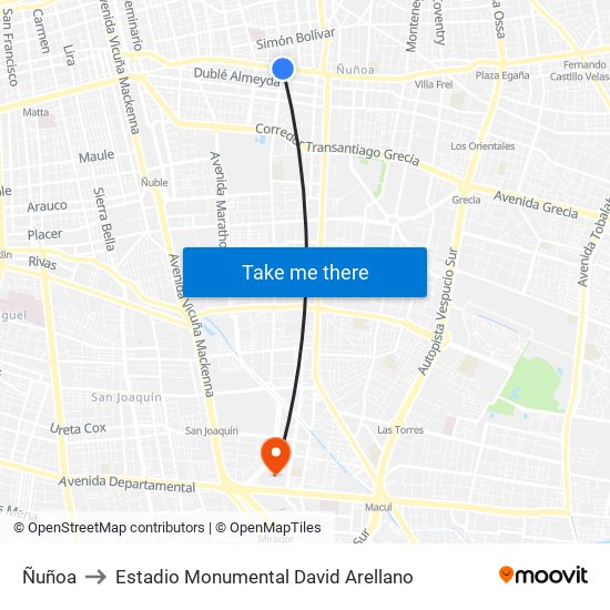Ñuñoa to Estadio Monumental David Arellano map