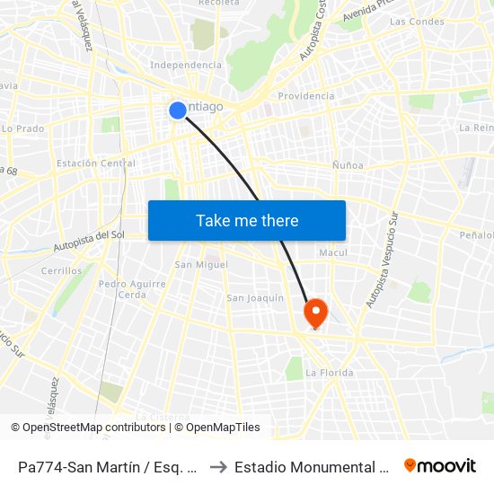 Pa774-San Martín / Esq. Santo Domingo to Estadio Monumental David Arellano map