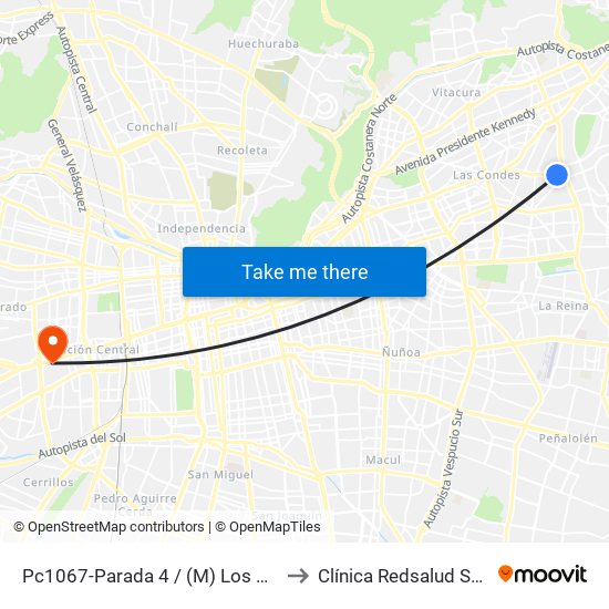 Pc1067-Parada 4 / (M) Los Dominicos to Clínica Redsalud Santiago map