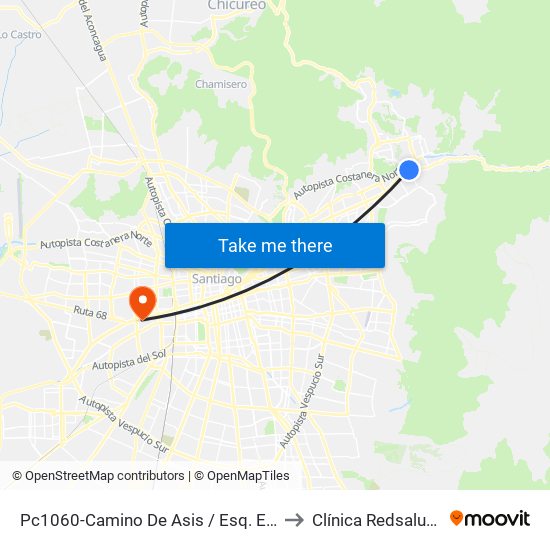 Pc1060-Camino De Asis / Esq. Escrivá De Balaguer to Clínica Redsalud Santiago map