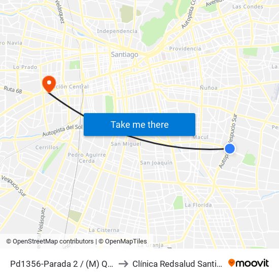 Pd1356-Parada 2 / (M) Quilín to Clínica Redsalud Santiago map