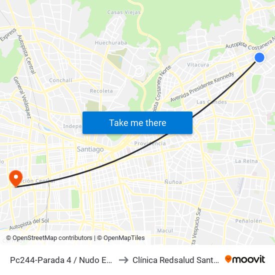 Pc244-Parada 4 / Nudo Estoril to Clínica Redsalud Santiago map