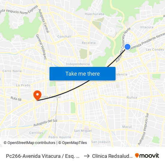 Pc266-Avenida Vitacura / Esq. Nueva Costanera to Clínica Redsalud Santiago map