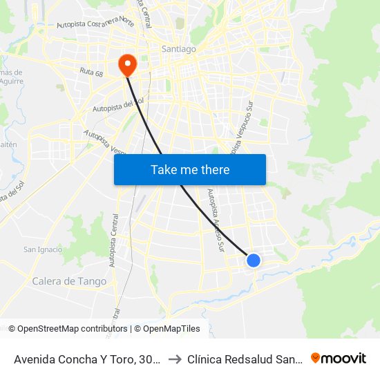 Avenida Concha Y Toro, 302-398 to Clínica Redsalud Santiago map