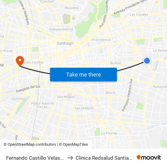 Fernando Castillo Velasco to Clínica Redsalud Santiago map