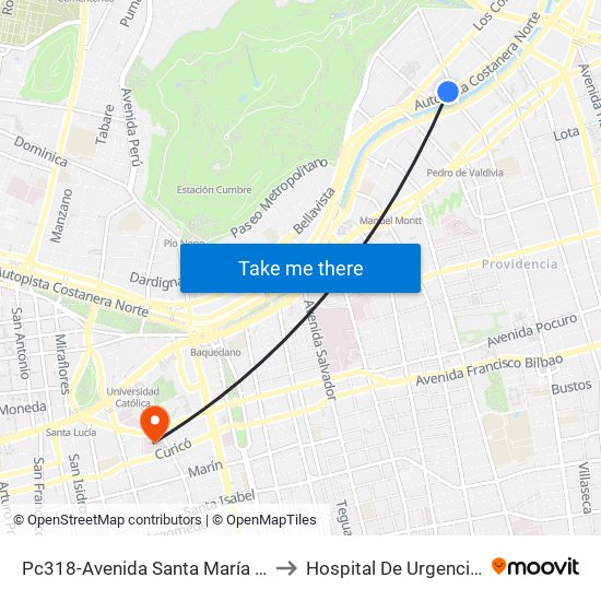 Pc318-Avenida Santa María / Esq. Av. Pedro De Valdivia to Hospital De Urgencia Asistencia Pública map