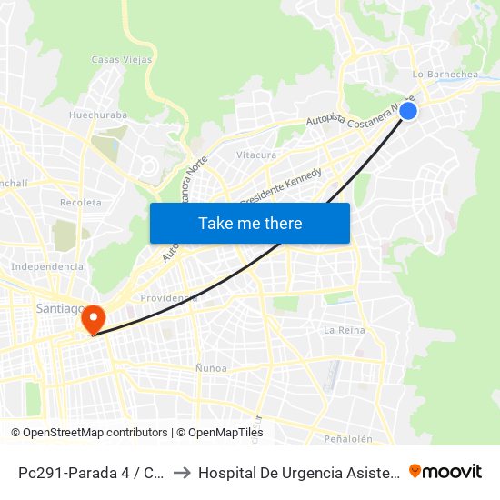 Pc291-Parada 4 / Cantagallo to Hospital De Urgencia Asistencia Pública map